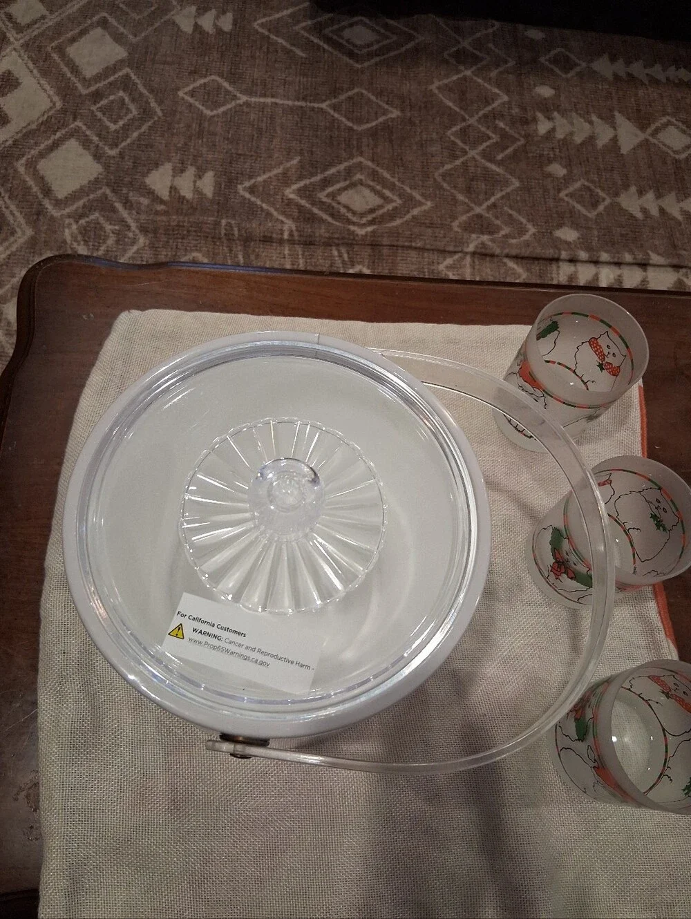 Vintage Holiday Cat Frosted Glass Drink Set